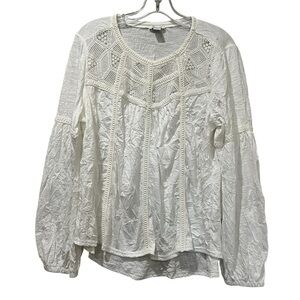 Sundance Large petite White Long Sleeve Flowy boho Blouse Top R9